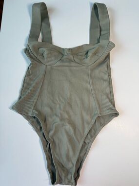 FARM RIO Ribbed Bodysuit in Sage Green
